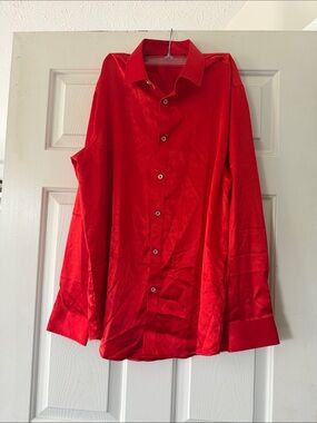 Men's Silky Red Button-Up Dress Shirt